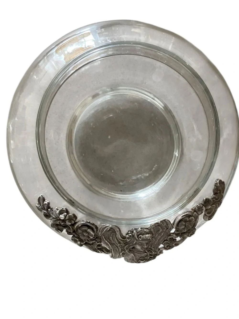 vintage 90s  Pewter Angel  Decorative potpourri Glass Trinket Bowl candle holder